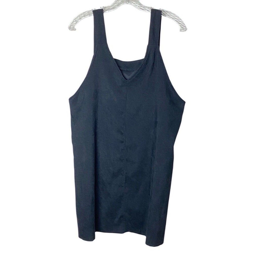 SHEIN Black Corduroy V-Neck Pinafore Jumper Mini Dress Sz Petite L Grunge Goth
